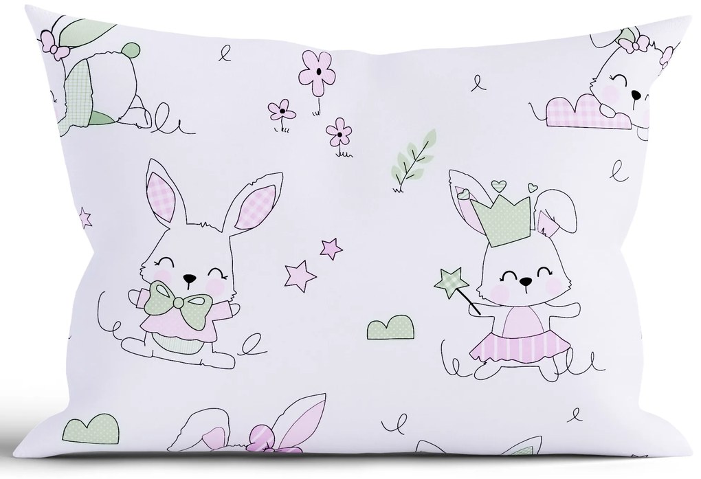 Bavlnená obliečka na vankúš Renforcé 40 x 60 cm - Zajačikovia ružové