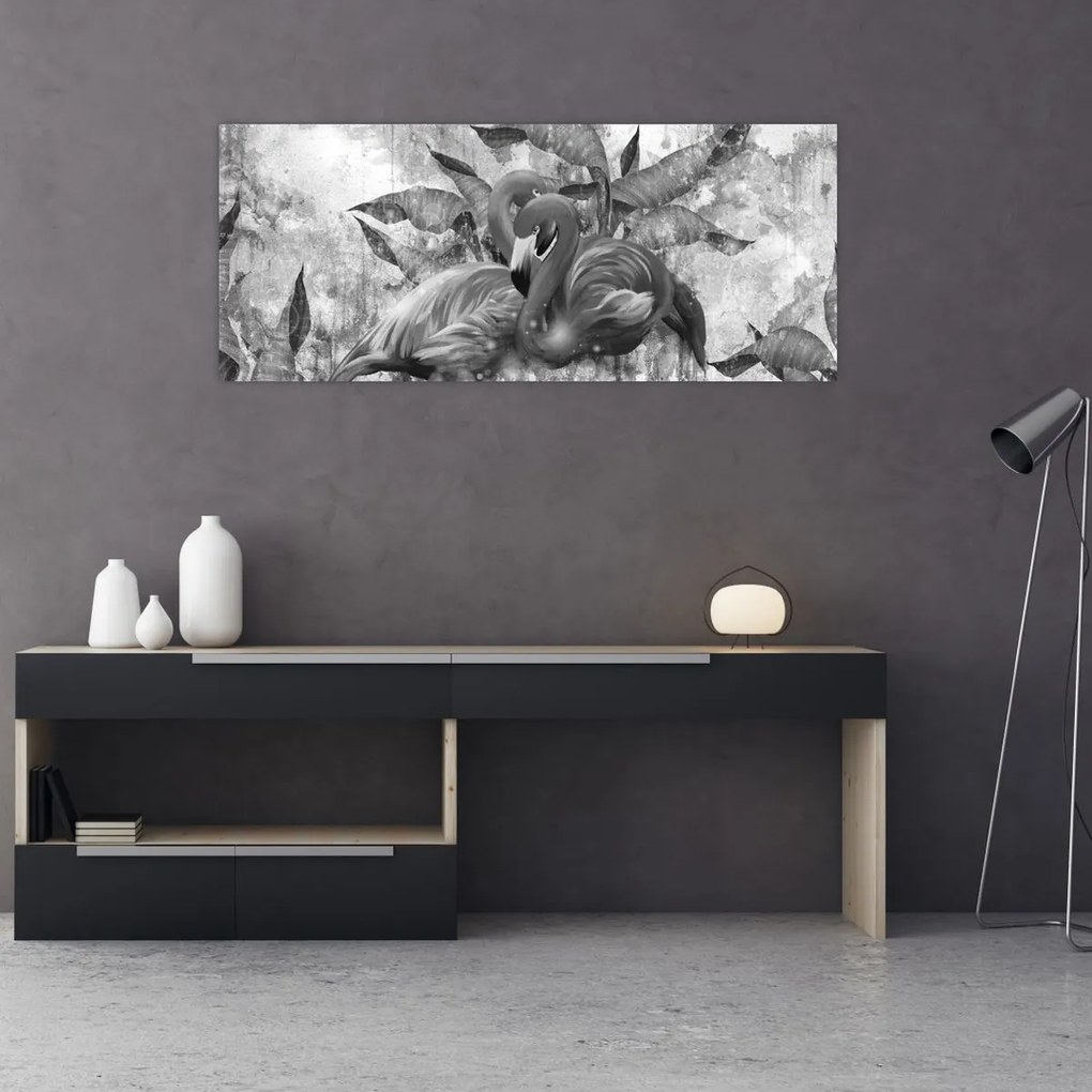 Obraz - Plameniaky graffiti (120x50 cm)