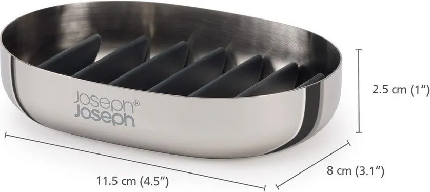 Nádobka na mydlo z nehrdzavejúcej ocele v lesklej striebornej farbe EasyStore Luxe – Joseph Joseph