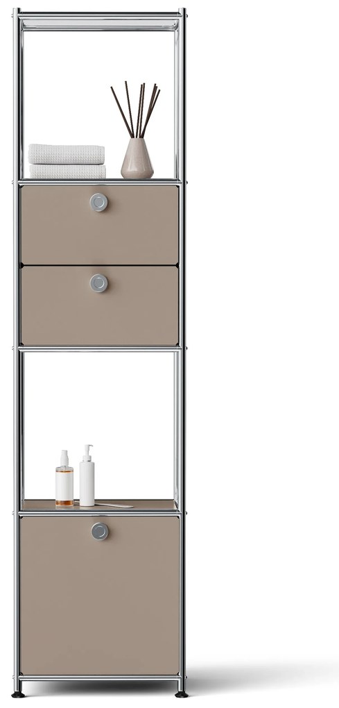 Kovový regál »CN3 Slim Line« s 2 pohyblivými zásuvkami a 1 pohyblivými výklopnými dvierkami, hnedosivý