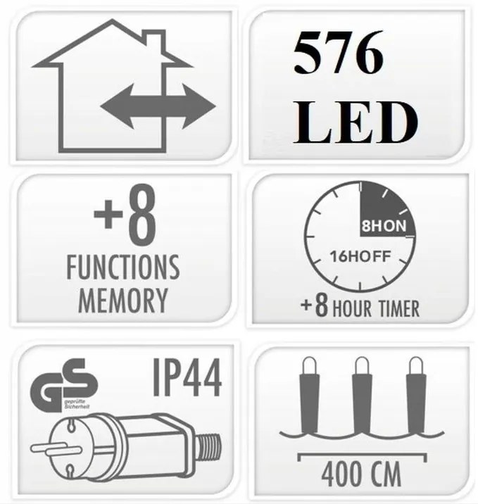 Bestent Vianočná svetelná reťaz 4m 576 LED teplá/ studená biela s časovačom