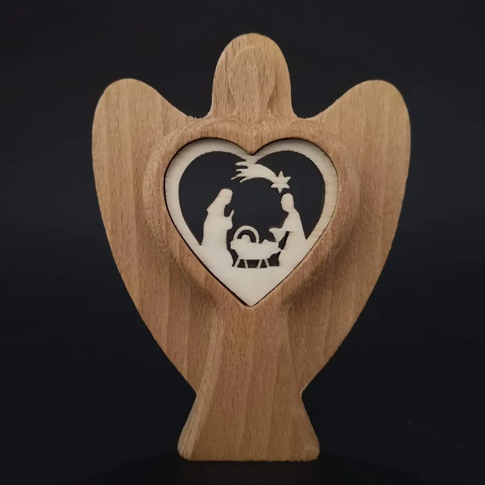 AMADEA Drevený anjel s vkladom - betlehem, masívne drevo, výška 10 cm