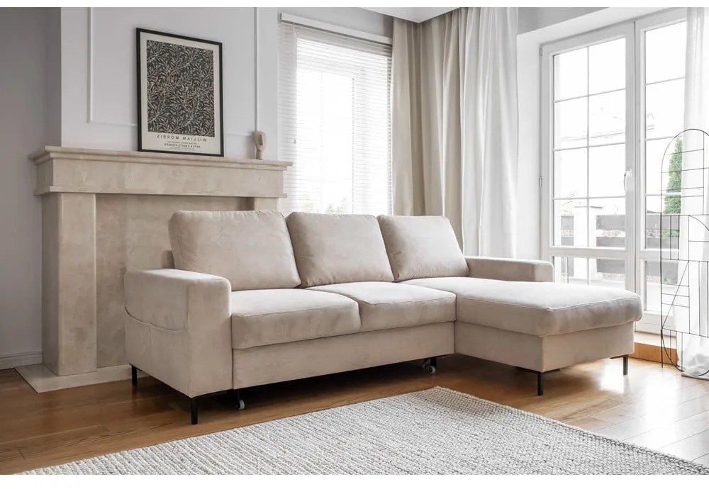 Béžová menčestrová rozkladacia rohová pohovka (pravý roh) Lofty Lilly – Miuform