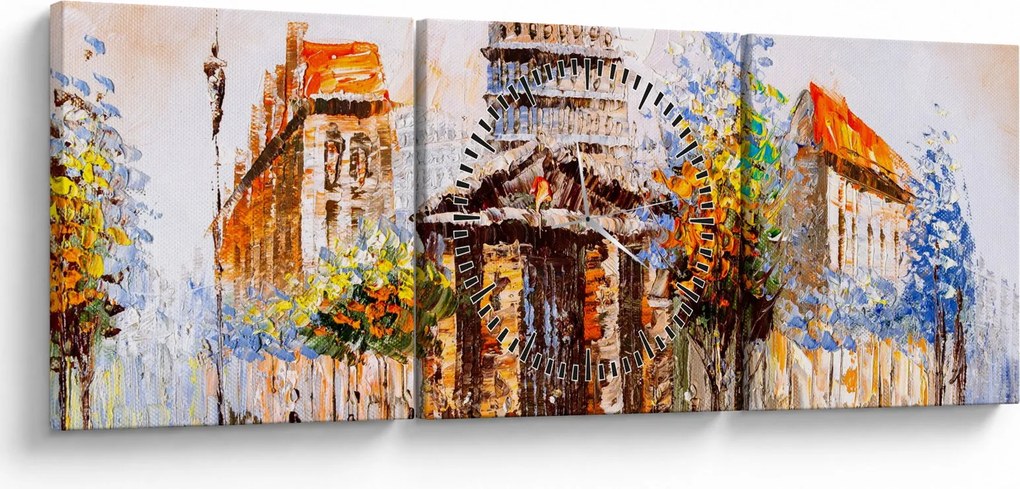Obraz - Maľovaná mestská pamiatka (s hodinami) (90x30 cm)