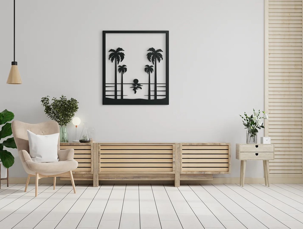 drevko Drevený obraz Palmy a západ slnka Rozmer obrazu: 36,5 x 32,5 cm, Farba dekorácie: Čierna