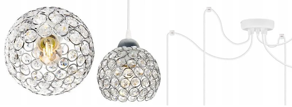 Závesné svietidlo Crystal Spider, 5x strieborné krištáľové tienidlo, (chrómové uchytenie), w