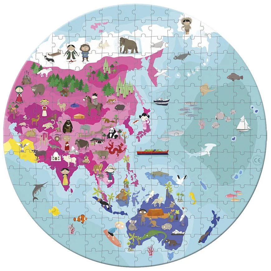 Detské obojstranné puzzle v kufríku - Zemeguľa - 208 ks