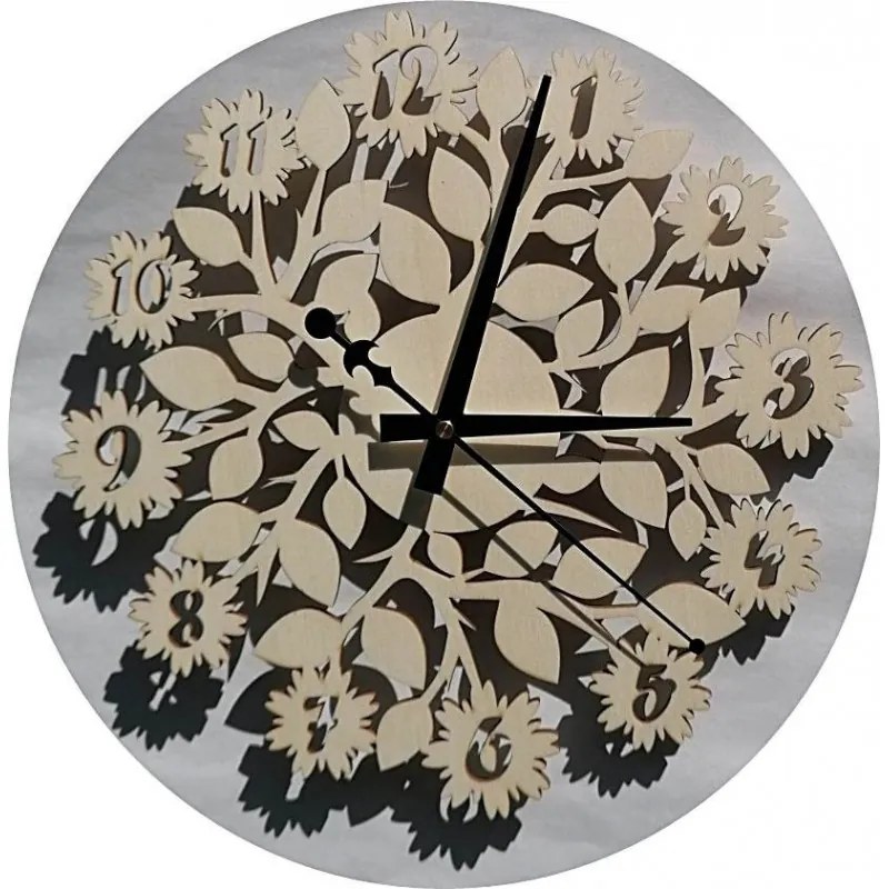 Sentop - nástenné hodiny z drevenej preglejky kvety  PR0343 i čierne