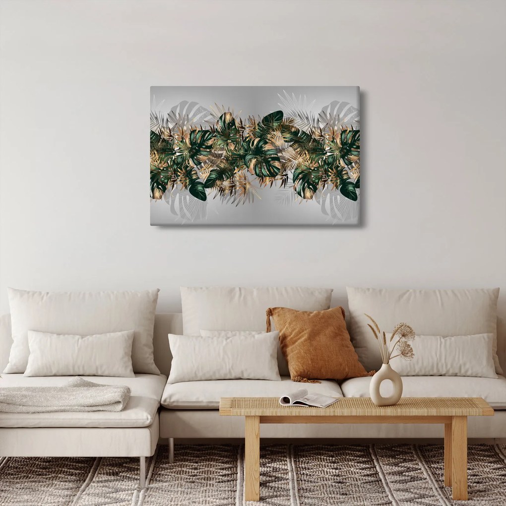 Obraz - Zlato-zelené tropické listy (90x60 cm)