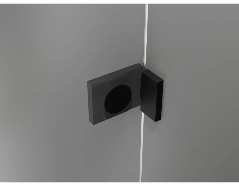 Mexen Lunar, Päťuholníkový sprchový kút Mexen Lunar s výklopným ľavým oknom 80 x 100 cm, 8mm číre sklo, čierny profil, 831-080L-100P-70-00-L