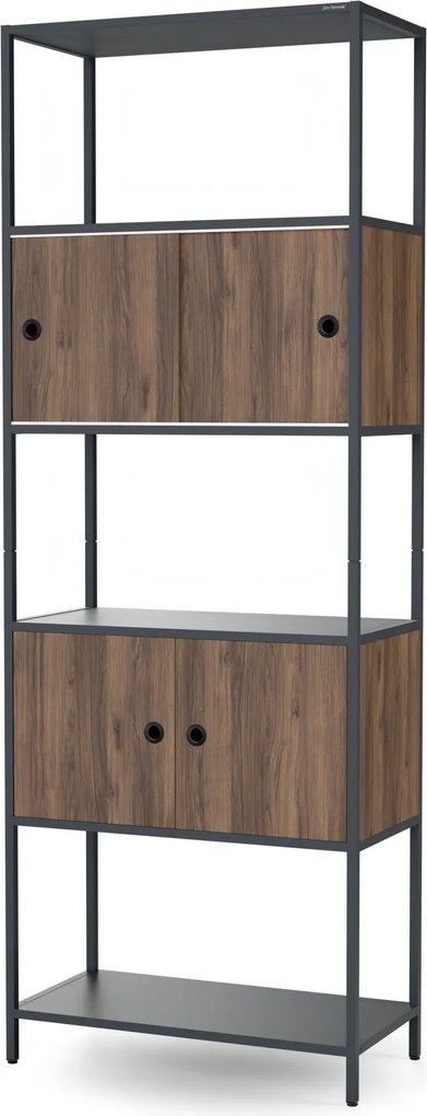 Regál na šanóny s uzamykateľnou skrinkou, kancelársky, otvorené police, kovový antracitový/orech, 800x2200x400 mm: ARIEL Eco Design
