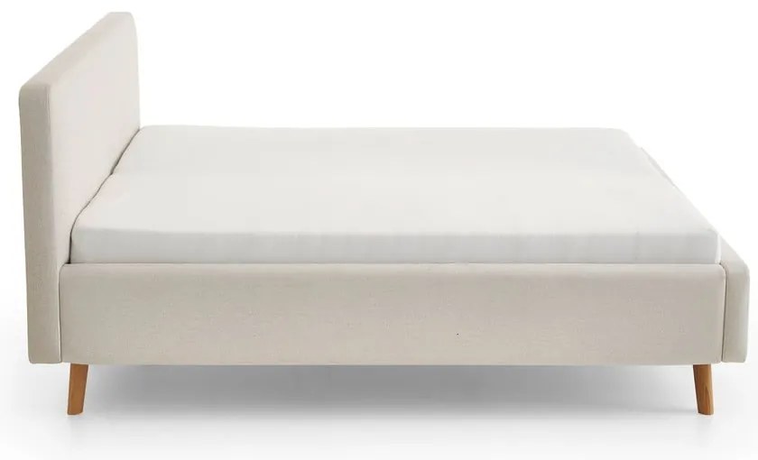 Krémová čalúnená dvojlôžková posteľ s úložným priestorom s roštom 160x200 cm Mattis – Meise Möbel