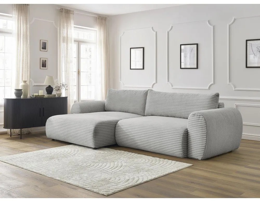 Svetlosivá menčestrová rozkladacia rohová pohovka (ľavý roh) Lucien – Bobochic Paris