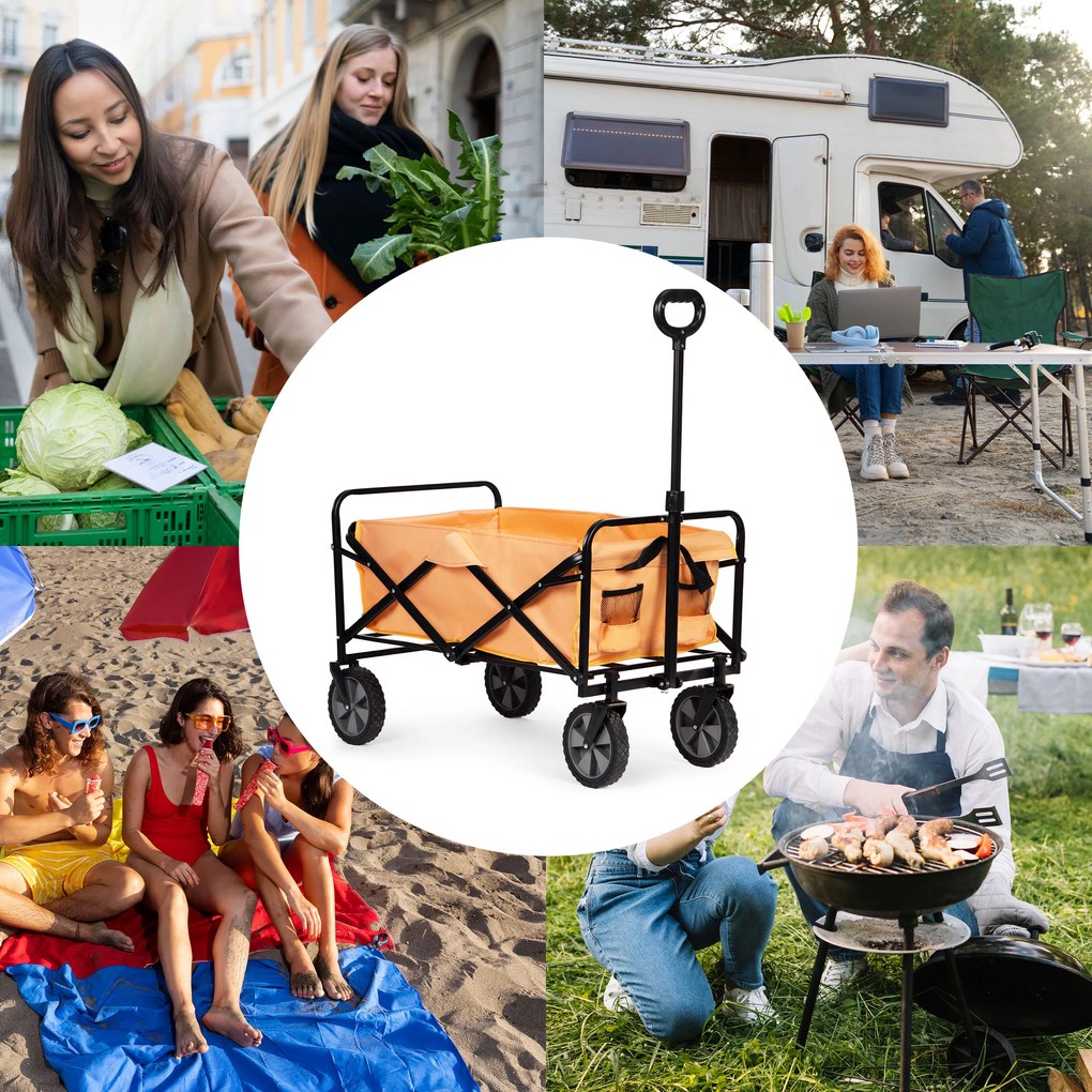 Skladací prepravný vozík, veľký záhradný plážový vozík, oranžový, 47x105 cm,