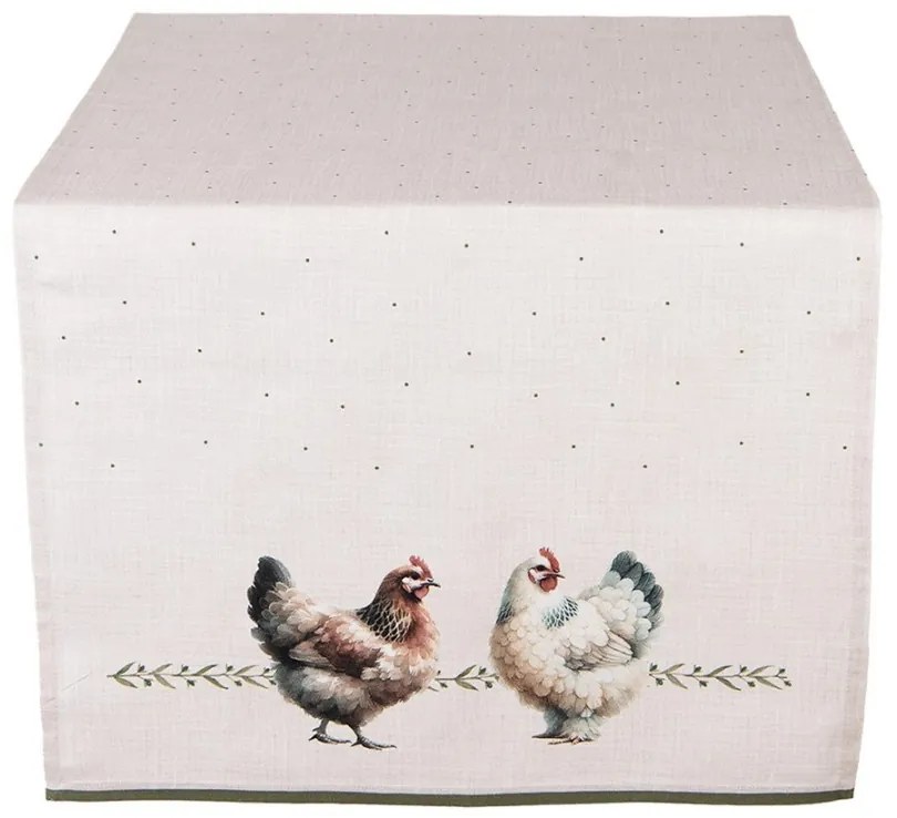 Béžový bavlnený behúň so sliepočkami Barnyard Chicken - 50*140 cm