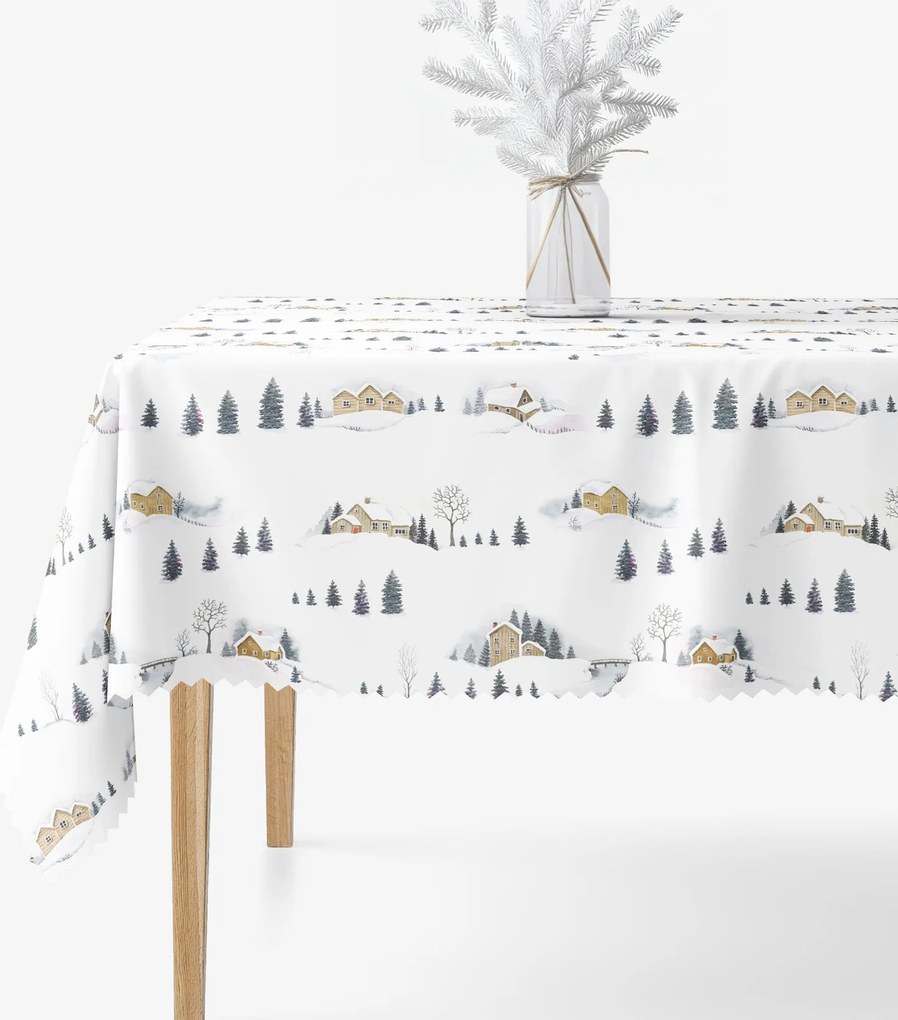 Goldea vianočný hranatý teflónový obrus - zimná krajina 120 x 140 cm