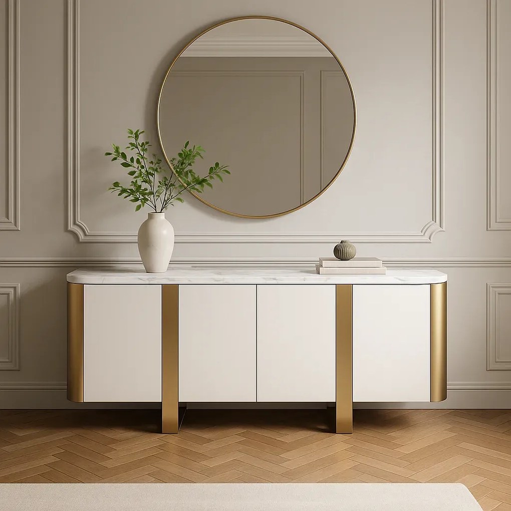 Komoda Stilig ST921 200 cm biela/zlatá/mramor