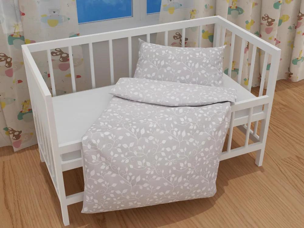 Biante Detské bavlnené posteľné obliečky do postieľky Sandra SA-215 Popínavé vetvičky na sivom Do postieľky 90x130 a 40x60 cm