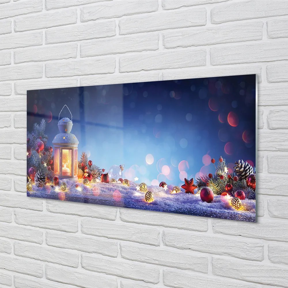 Nástenný panel  Lucerny vetvičky snehové gule 120x60 cm