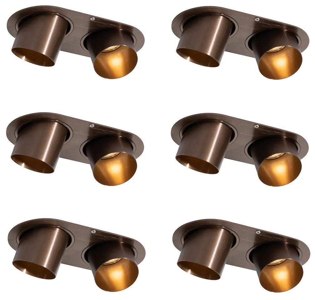 Sada 6 zapustených bodových svetiel tmavý bronz GU10 50mm 2-svetlá - Installa