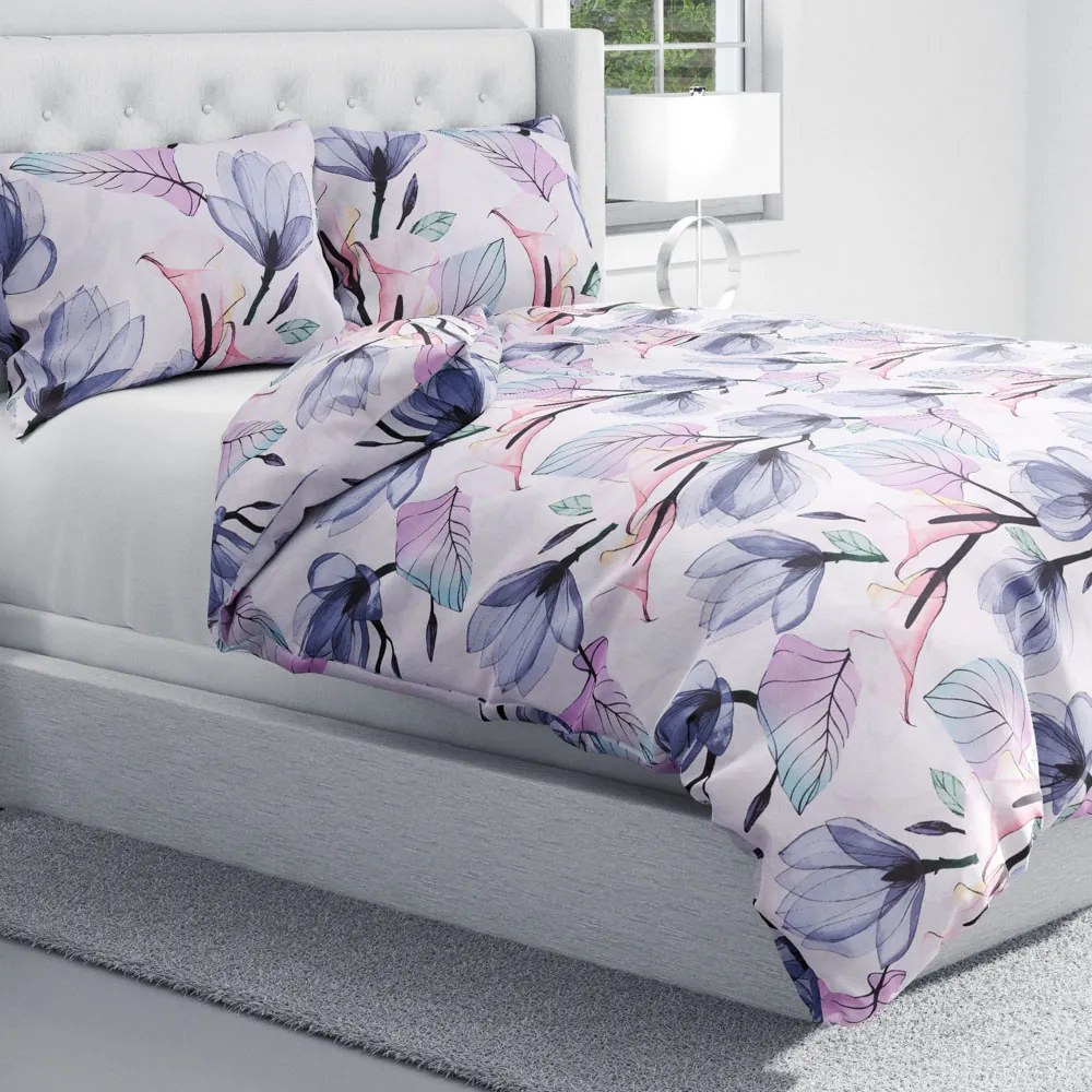 Biante Bavlnené posteľné obliečky Sandra SA-333 Veľké kvety magnólie a kaly Predĺžené 140x220 a 70x90 cm