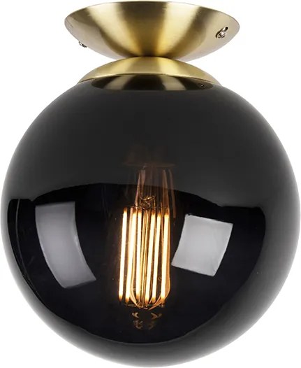 Stropné svietidlo v štýle Art Deco mosadz s čiernym sklom - Pallon