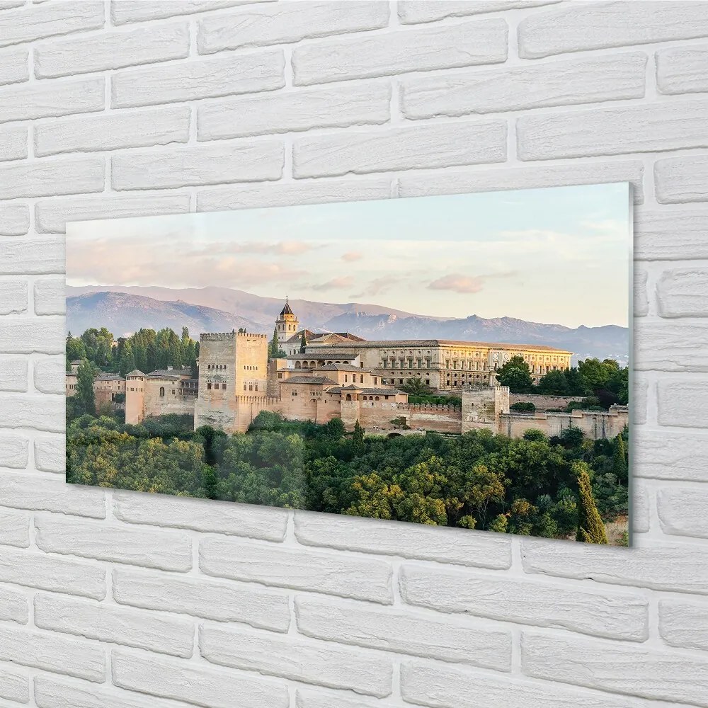 Sklenený obraz Španielsko Castle horský les 100x50 cm 2 Prívesky