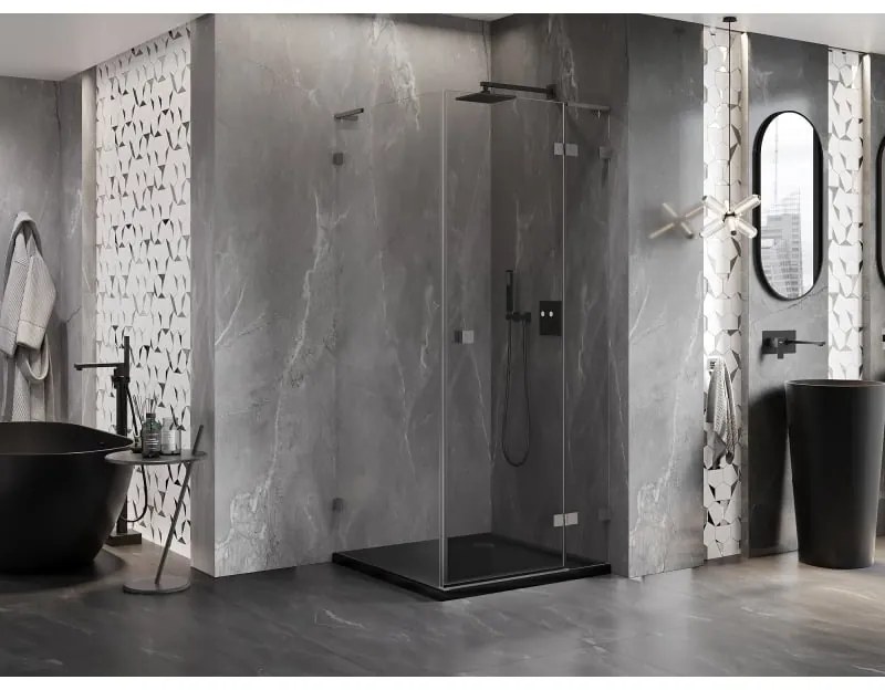 Mexen Lunar, L výklopný sprchový kút pravý 80 x 80 cm, 8mm číre sklo, profil grafit brúsený, 834L-080-080-66-00-P