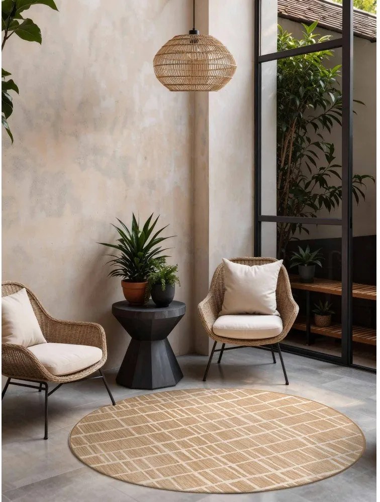 Krémovobiely/v prírodnej farbe okrúhly vnútorný a vonkajší koberec ø 200 cm Haringey Crouch – Ted Baker