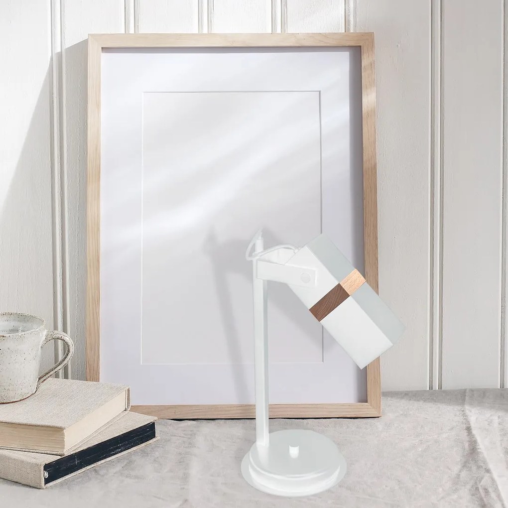 Stolná lampa Vidar, 1x drevené/biele kovové tienidlo, w