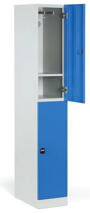 Šatníková skrinka s úložnými boxmi, 2 boxy, 1850 x 300 x 500 mm, demont, zámok s čítačkou RFID kariet, béžové dvere