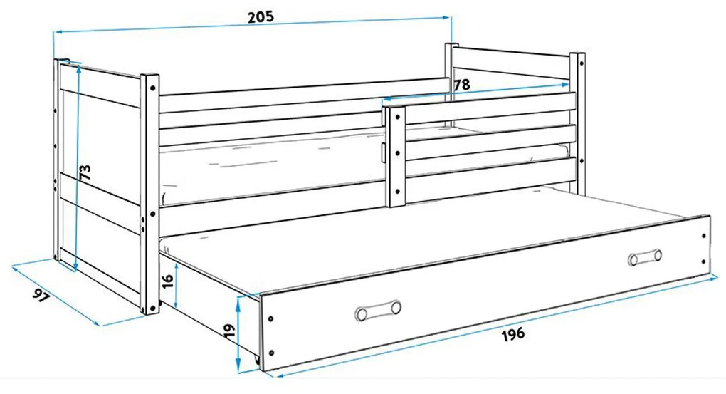 Detská posteľ RICO 200x90 cm Modrá Biela