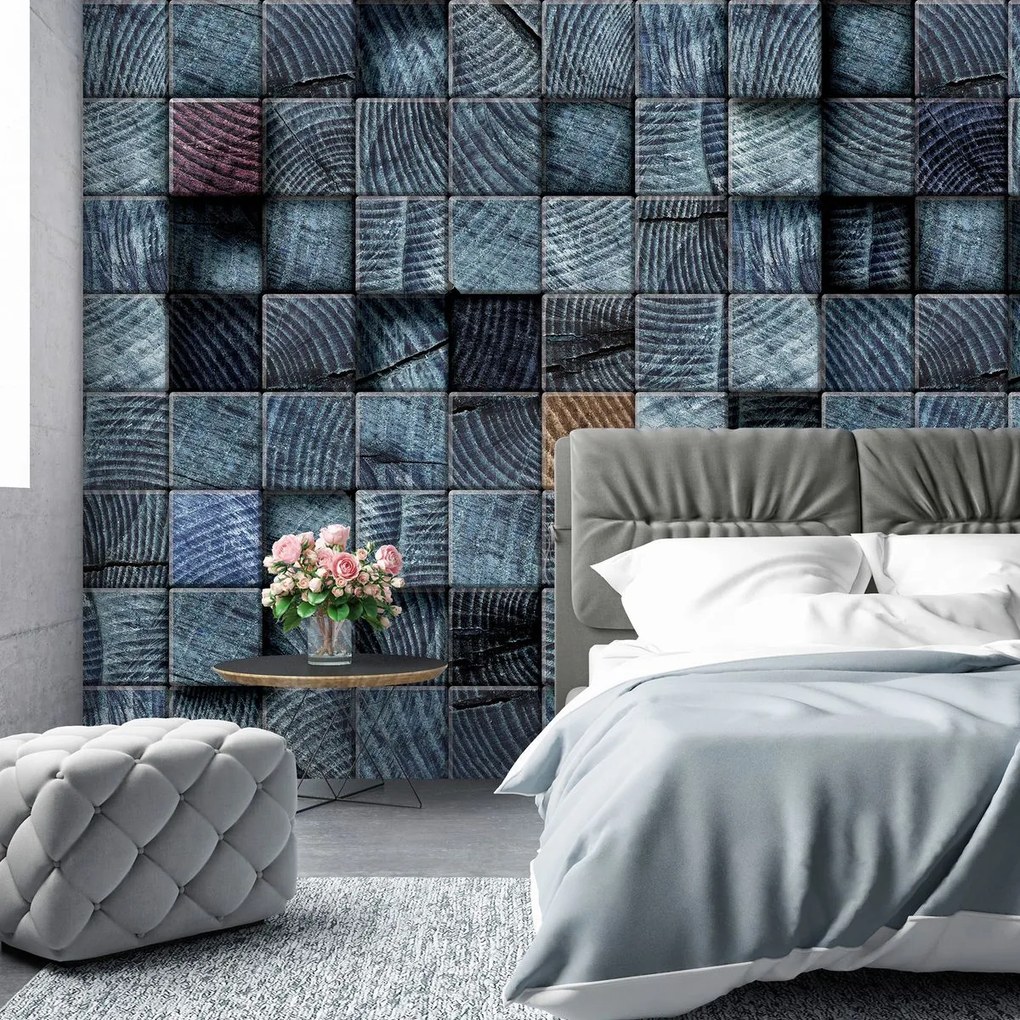Fototapeta - Modré drevené kocky (152,5x104 cm)