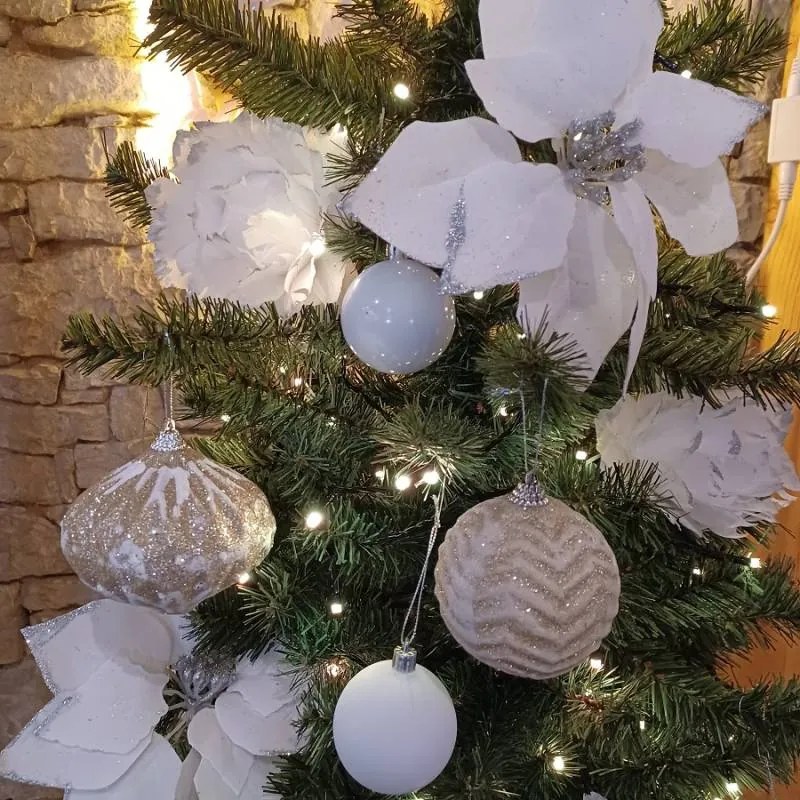 DECOLED Vianočná ozdoba, 10 cm, biela, trblietavá