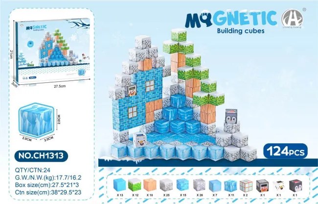 Magnetická stavebnica MAGNETIC Snežná krajina, 124 dielikov