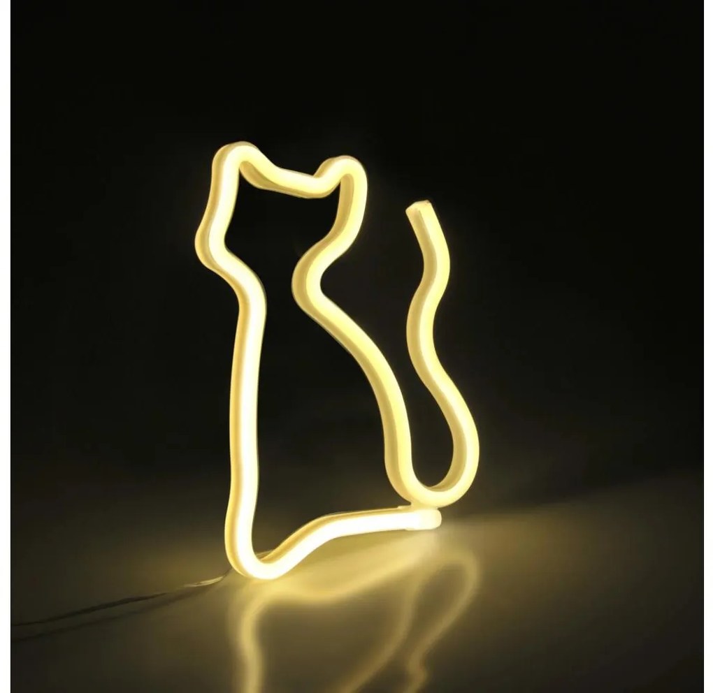 LED Neónová nástenná dekorácia CAT LED/3W/3xAA USB žltá