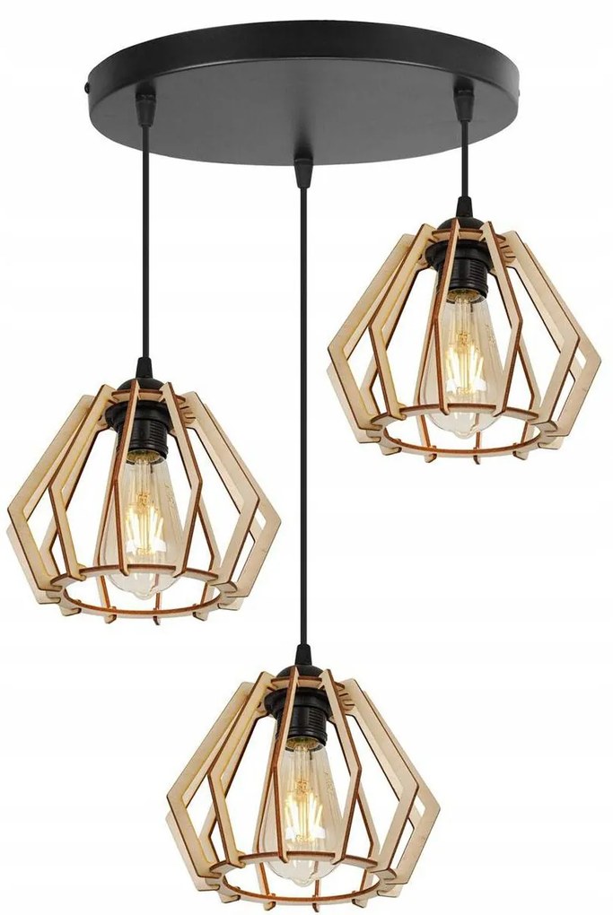 Závesné svietidlo Timber, 3x drevené tienidlo, o