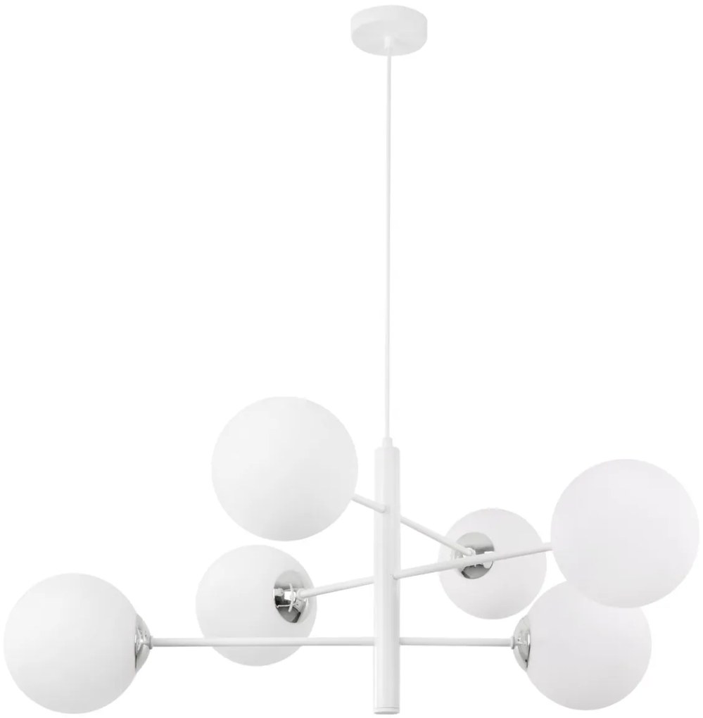 Závesne svietidlo Florence, 6x biele sklenené tienidlo, W/CH