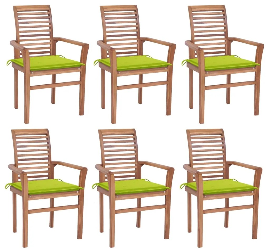 Jedálenské stoličky 6 ks jasnozelené podložky tíkový masív 3072957