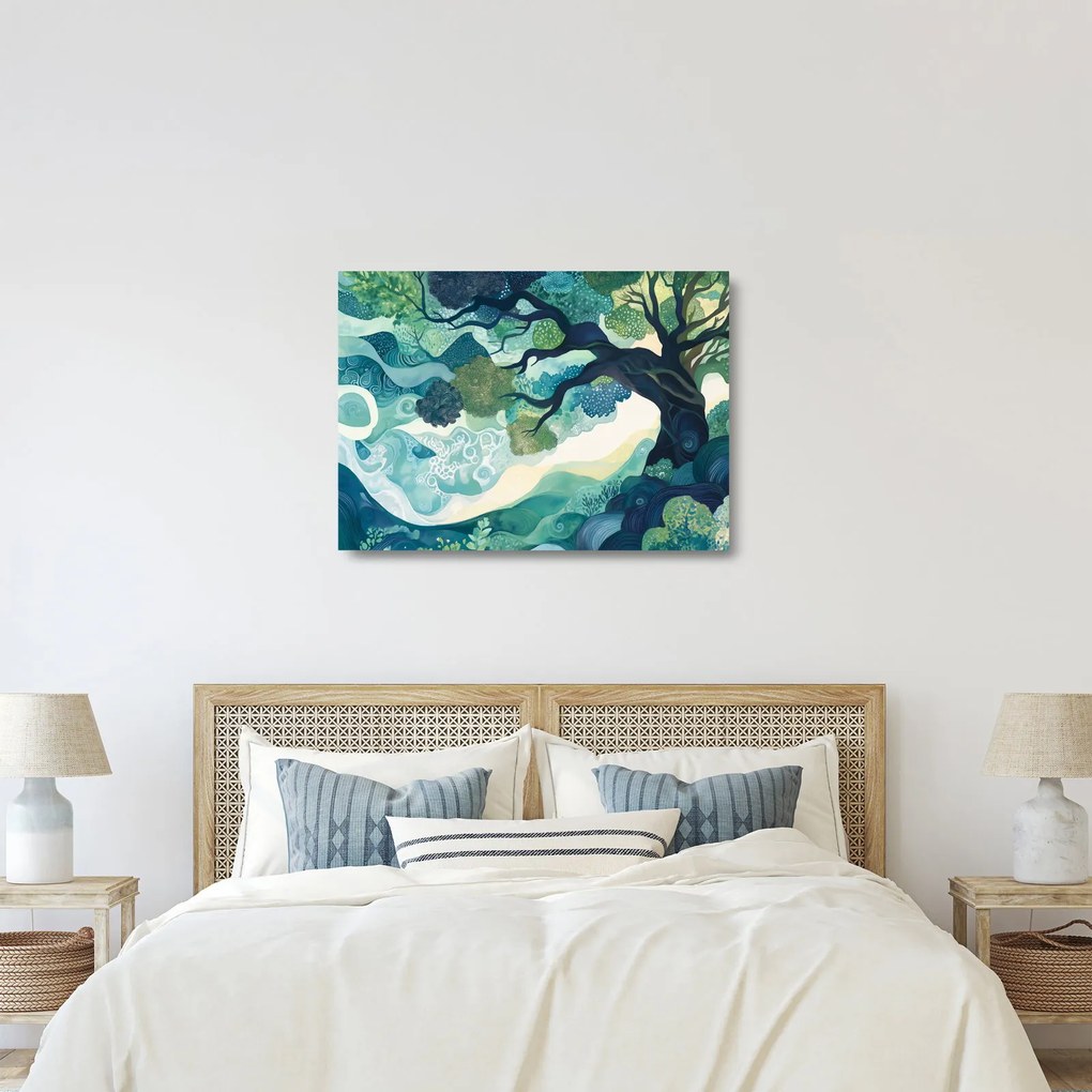 Sklenený obraz – Zelená koruna stromu života (70x50 cm)