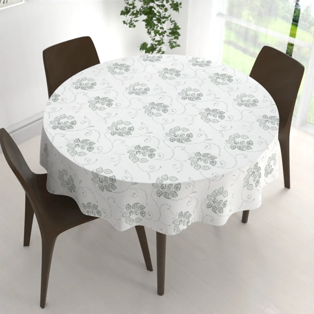 Biante Bavlnený okrúhly obrus Sandra SA-089 Zelené popínavé kvety na bielom Ø 120 cm