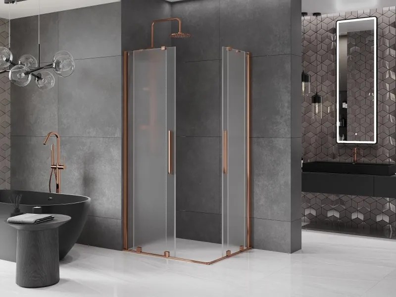 Mexen Velar Duo, sprchový kút s posuvnými dverami 90 x 80 cm, 8mm sklo námraza, ružové zlato, 871-090-080-32-60