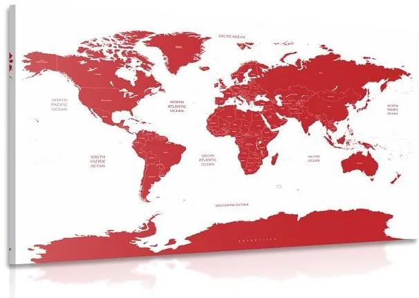 Obraz mapa sveta s jednotlivými štátmi v červenej farbe - 60x40