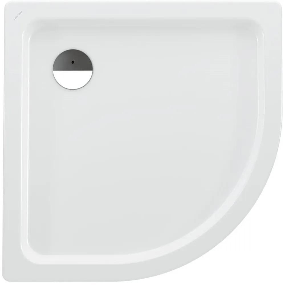 LAUFEN Platina štvrťkruhová sprchová vanička zo smaltovanej ocele, odtok v rohu, 900 x 900 x 65 mm, biela, s protišmykom, H2150186000401