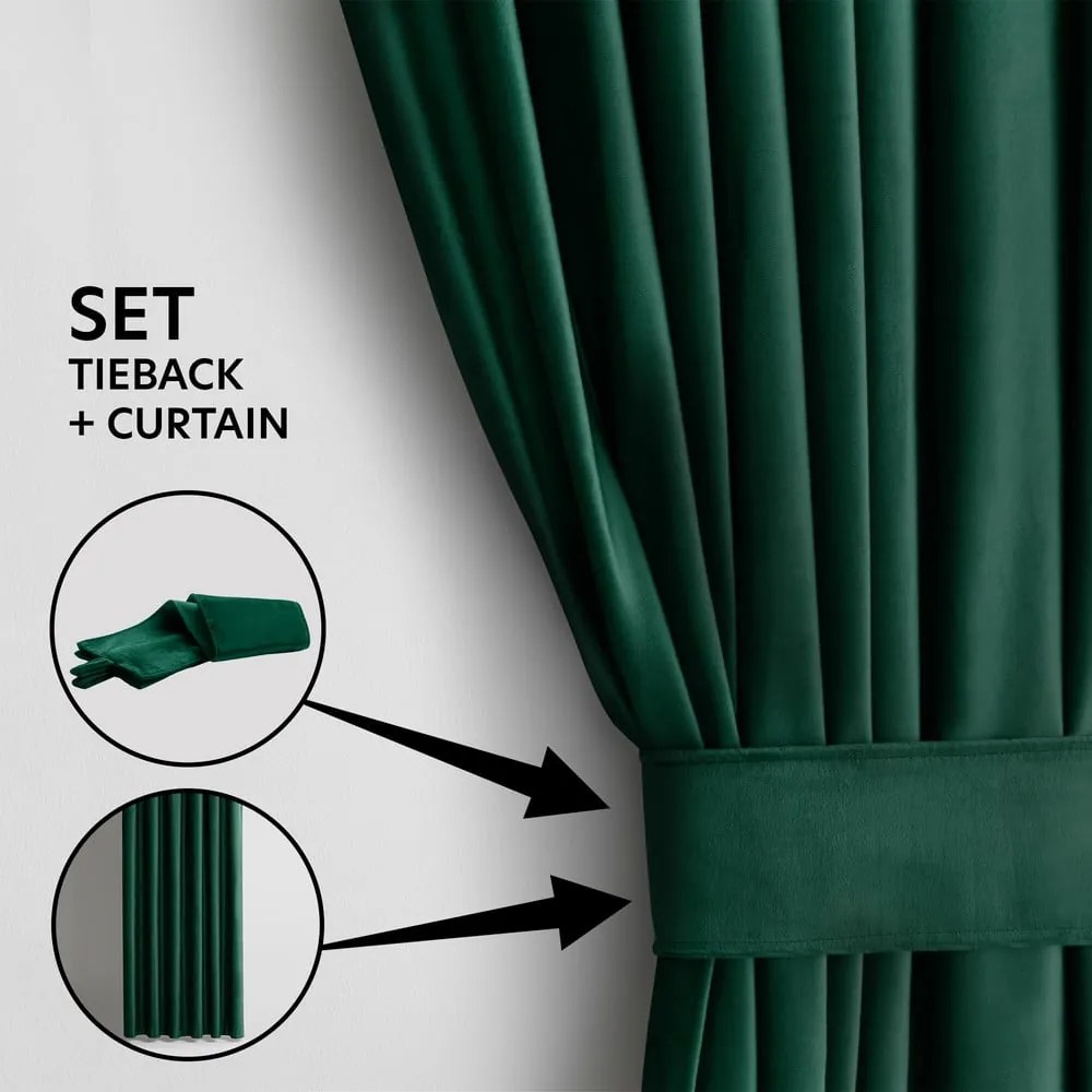 Tmavozelený zamatový dimout záves 140x245 cm Pleat – Restilo