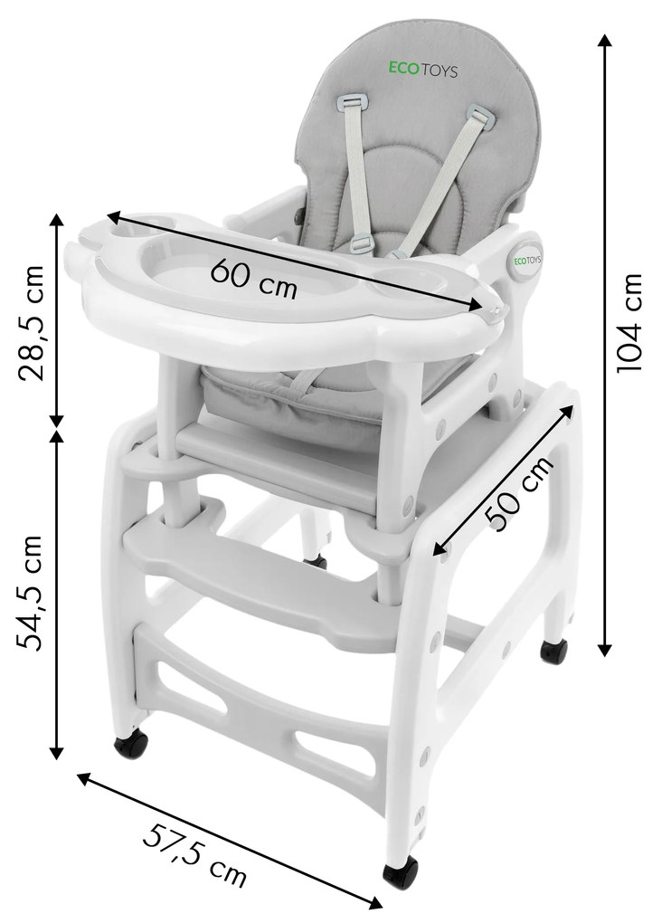 EcoToys Stolička na kŕmenie 3 v 1, hojdacie kreslo, stolička so stolom ECOTOYS
