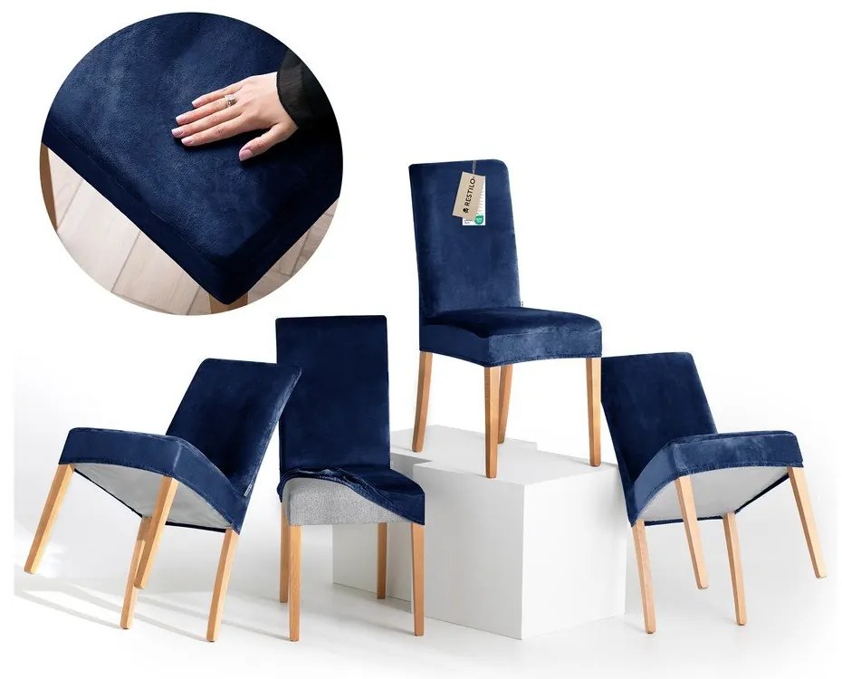 Modré napínacie poťahy v súprave 4 ks na stoličku 48 cm Sento – Restilo