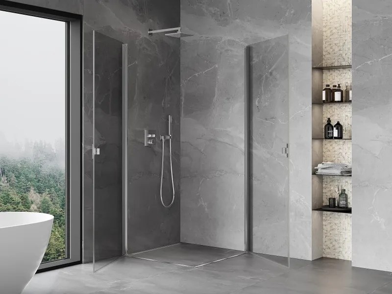 Mexen Mist-B Duo, 2-krídlový výklopný sprchový kút 80 x 80 cm, číre sklo, chrómový profil, 8A2-080-080-01-00