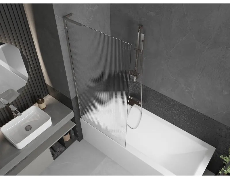 Mexen Next L, 1-krídlová vaňová zástena 80 x 150 cm, 6mm sklo s rebrovým vzorom, chrómový profil, 895-080-000-03-09-01