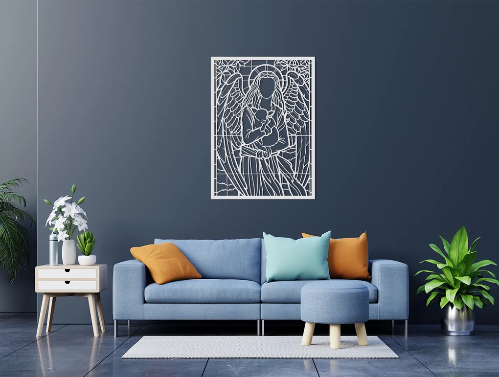 drevko Drevená dekorácia Anjel s ovečkou Rozmer obrazu: 44,5 x 32,5 cm, Farba dekorácie: Čierna